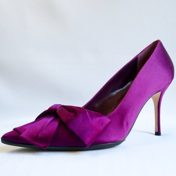 Manolo Blahnik Beccara 90 Fuchsia Satin Bow Pumps BWT Sole Protected - Picture 7 of 11